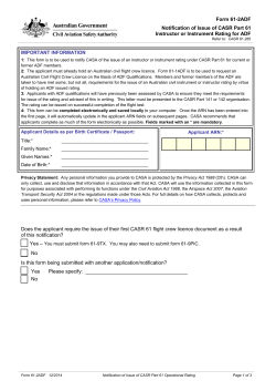 Form 61-2ADF Notification of Issue of CASR Part 61 Instructor or