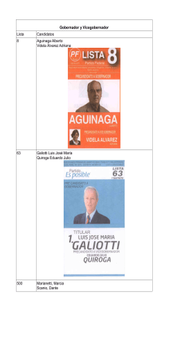 Gobernador y Vicegobernador Lista Candidatos 8 Aguinaga Alberto