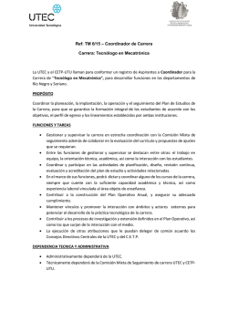 Ref: TM 6/15 &ndash; Coordinador de Carrera Carrera: Tecn&oacute;logo en