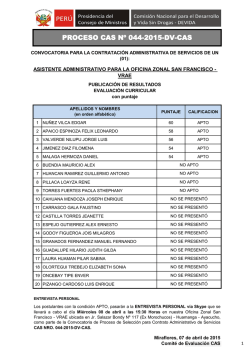 Publicaci&oacute;n de Curriculum Vitae Convocatoria CAS N&deg; 044