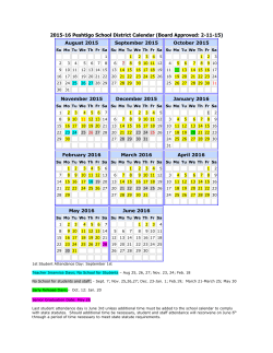 2015-16 Peshtigo School District Calendar (Board Approved: 2-11-15)