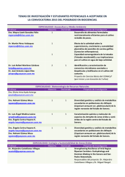 Proyectos disponibles 2015 - Maestría y Doctorado en Biociencias