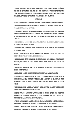 lista de acuerdos del juzgado cuarto del ramo penal dictada el día