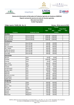 1.8. Reporte semanal de precios de insumos agrícolas, Zonal