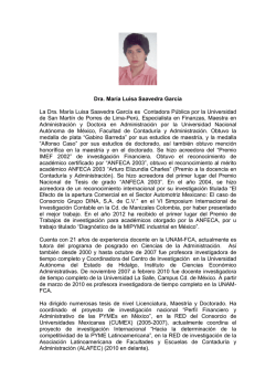 Dra. Mar&iacute;a Luisa Saavedra Garc&iacute;a La Dra. Mar&iacute;a Luisa Saavedra