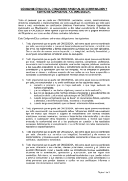 c&oacute;digo de &eacute;tica en el organismo nacional de certificaci&oacute;n y servicios