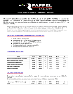 Bio Pappel anuncia resultados del Cuarto Trimestre 2014