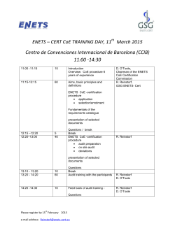 ENETS – CERT CoE TRAINING DAY, 11 March 2015 Centro de