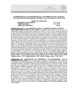 informaci&oacute;n de la sct registrada el07 de febrero 2015 de las 08:00 a