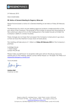 3rd February 2015 Dear shareholder, RE: Notice of General Meeting
