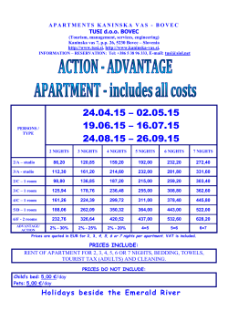 Price list - Apartments Kaninska vas