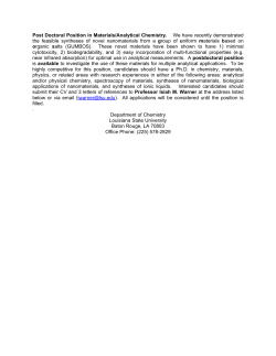 Post Doctoral Position in Materials/Analytical Chemistry. We have