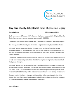 Day Care charity delighted at news of generous legacy