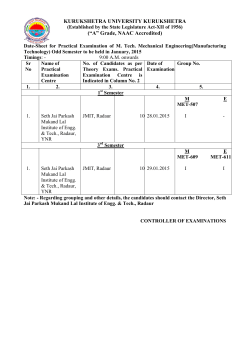 Date Sheet of Practical Examinations of M. Tech. Mechanical