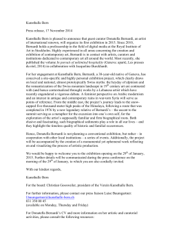 Kunsthalle Bern Press release, 17 November 2014 Kunsthalle Bern is