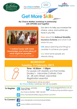 To Connect WORKSHOP Tuesday 17 February 2015