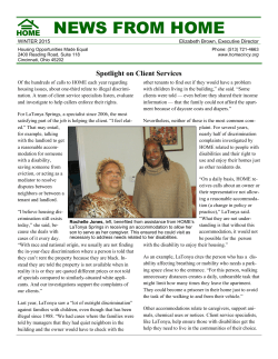 January 2015 Newsletter - Housing Opportunities Made Equal