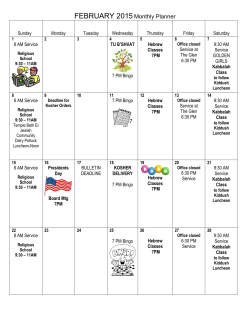 Monthly Calendar of Events - Congregation Shaaray Tefila