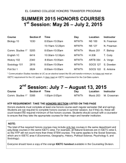 2015 Summer HTP Class Schedule