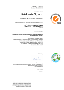 Kataforesis CZ, s.r.o. ISO/TS 16949:2009