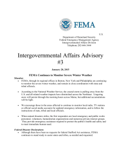 FEMA Continues to Monitor Severe Winter Weather