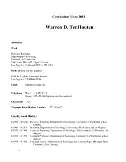 Curriculum Vitae 2013 Warren D. TenHouten