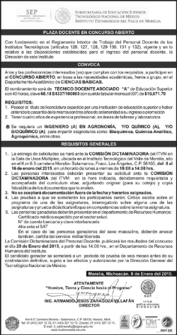 Convocatoria Abierta para Plazas Docentes 2015 - Instituto