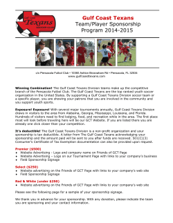 Gulf Coast Texans Team/Player Sponsorship Program 2014-2015
