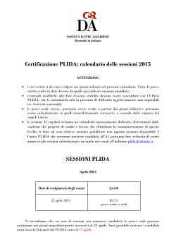Certificazione PLIDA: calendario delle sessioni 2015 SESSIONI PLIDA