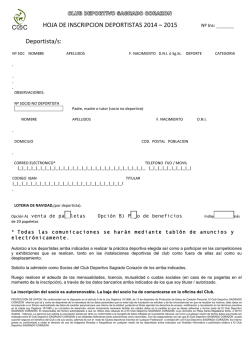 HOJA DE INSCRIPCION TEMPORADA 2014 2015