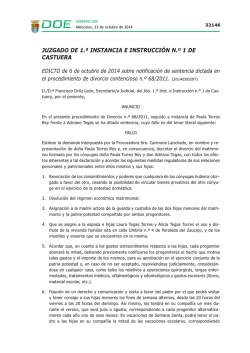 Edicto de 6 de octubre de 2014 sobre notificaci&oacute;n de sentencia