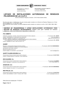 listado de instalaciones autorizadas de residuos peligrosos de la capv