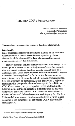 Terminos clave: metacognicion, estrategia didactica, bitacora COL