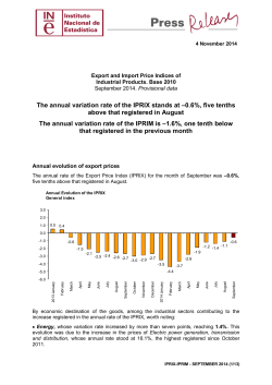 La tasa de variación anual del IPRIX se sitúa en el –0,6%, cinco