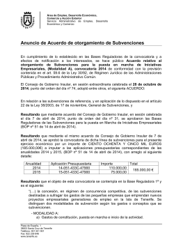 Anuncio de Acuerdo de otorgamiento de Subvenciones - Cabildo de