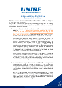 Disposiciones Generales III Cuatrimestre 2014 - Matrícula UNIBE