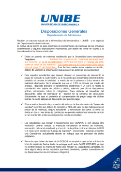 Disposiciones Generales III Cuatrimestre 2014 - Matr&iacute;cula UNIBE