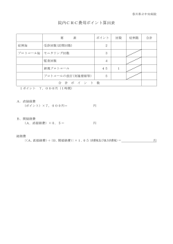 院内CRC費用ポイント算出表 - 香川県立中央病院