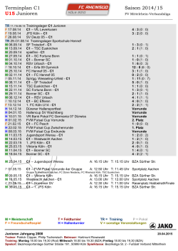 Terminplan C1 Saison 2014/15 U15 Junioren