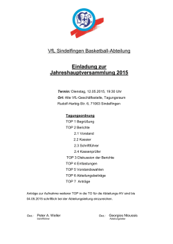 Einladung zur Jahreshauptversammlung 2015