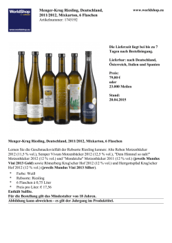 Menger-Krug Riesling, Deutschland, 2011/2012, Mixkarton, 6