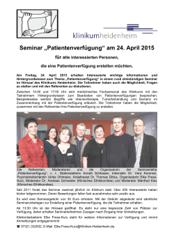Seminar „Patientenverfügung“ am 24. April 2015