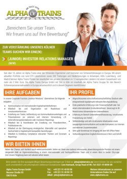 IHR PROFIL IHRE AUFGABEN WIR BIETEN IHNEN