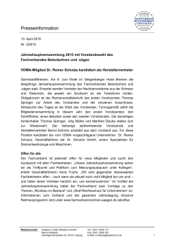 Pressemitteilung JHV 2015 - Fachverband Betonbohren und