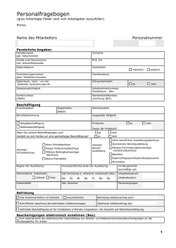 Personalfragebogen f&uuml;r Angestellte und Auszubildende als PDF