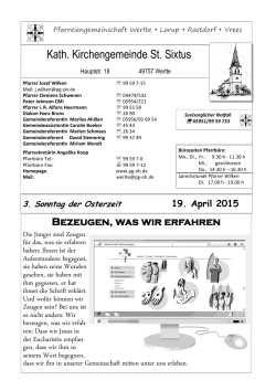 Pfarrnachrichten vom 19. April 2015