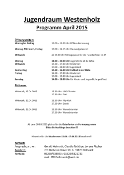 Jugendraum Westenholz Programm April 2015