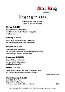 Wochenkarte ansehen - Alter Krug Dahlem