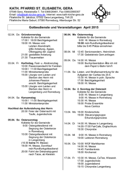 Gottesdienste & Veranstaltungen - Katholische Pfarrei St. Elisabeth