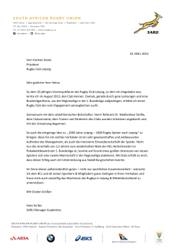 Brief von Hans Scriba SARU Manager Academies